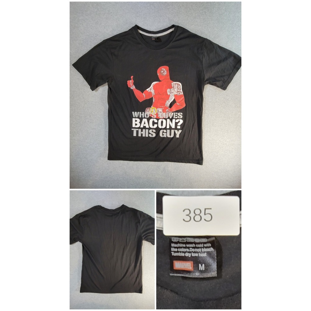 Marvel Deadpool Who Loves Bacon This Guy Graphic T-Shirt Black Mens Medium